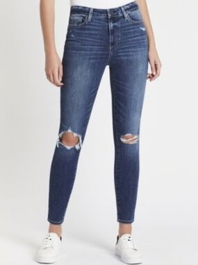 PAIGE Hoxton Ankle High Rise Distressed Jeans On The Rocks Raw Hem 28